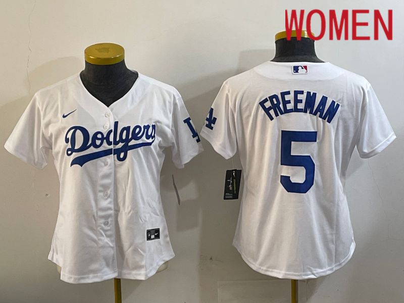 Women Los Angeles Dodgers #5 Freeman White Game 2024 Nike MLB Jersey style 1120->women mlb jersey->Women Jersey